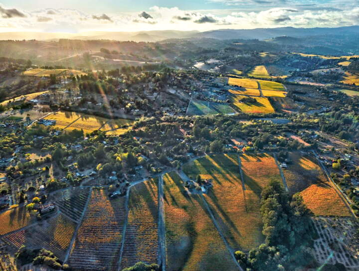 Overhead panoramic view of the Russian River Valley in Fall