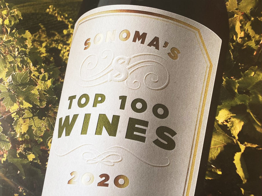 Sonoma's top 100 wines image of wine bottles with embossed label